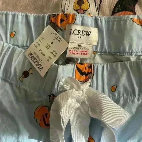 J. Crew Halloween Size XL Dog and Cat Short Sleeve Linen Pants Pajama Set NWT - Picture 4 of 6